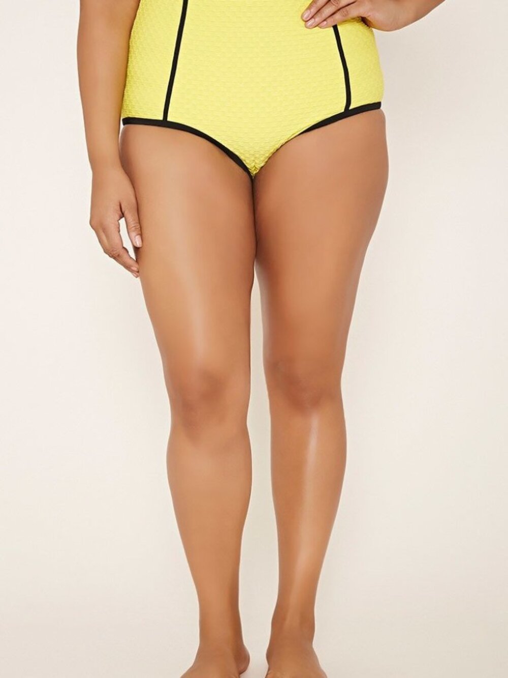 Forever 21 Plus Yellow Black Textur High Waisted Bikini Bottom only 0X/1X